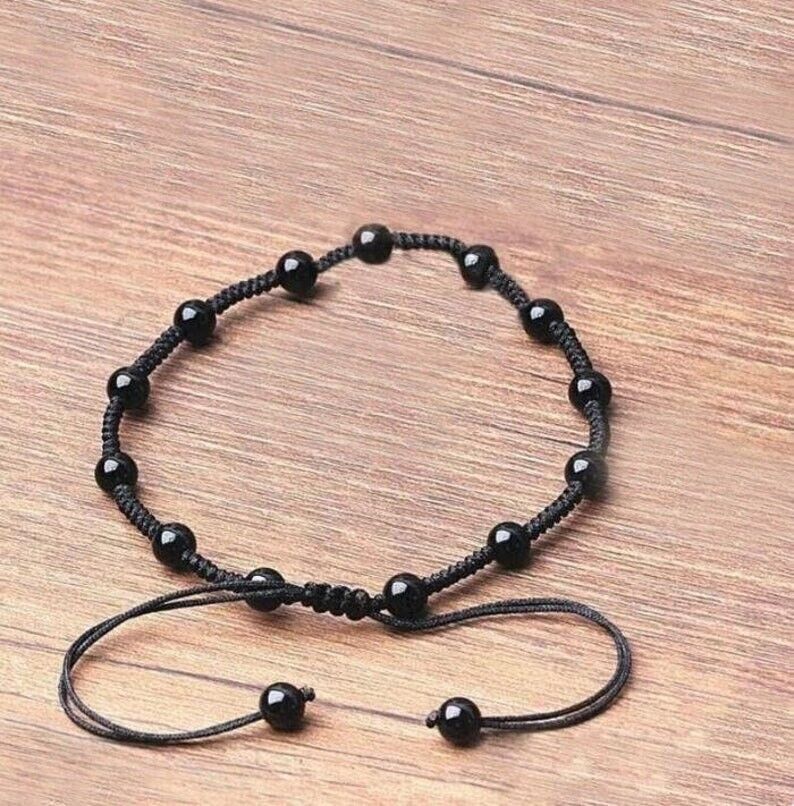 Handmade Round Natural Obsidian Bead Bracelet