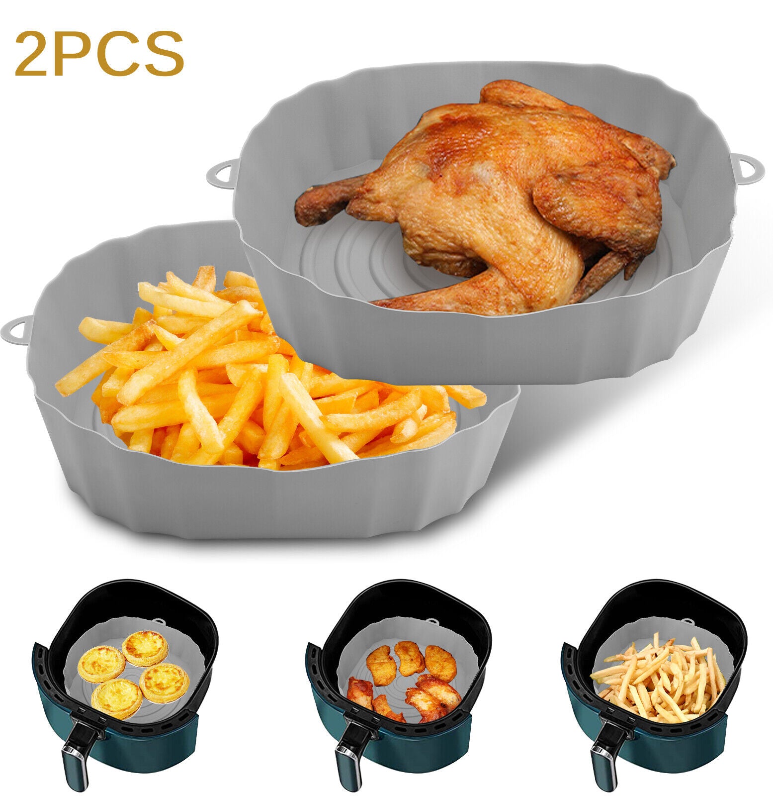 2Pcs Air Fryer Silicone Pot Baskets Liners