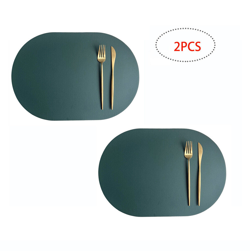 Set of 2 Kitchen Dining Table Oval Leather Placemats