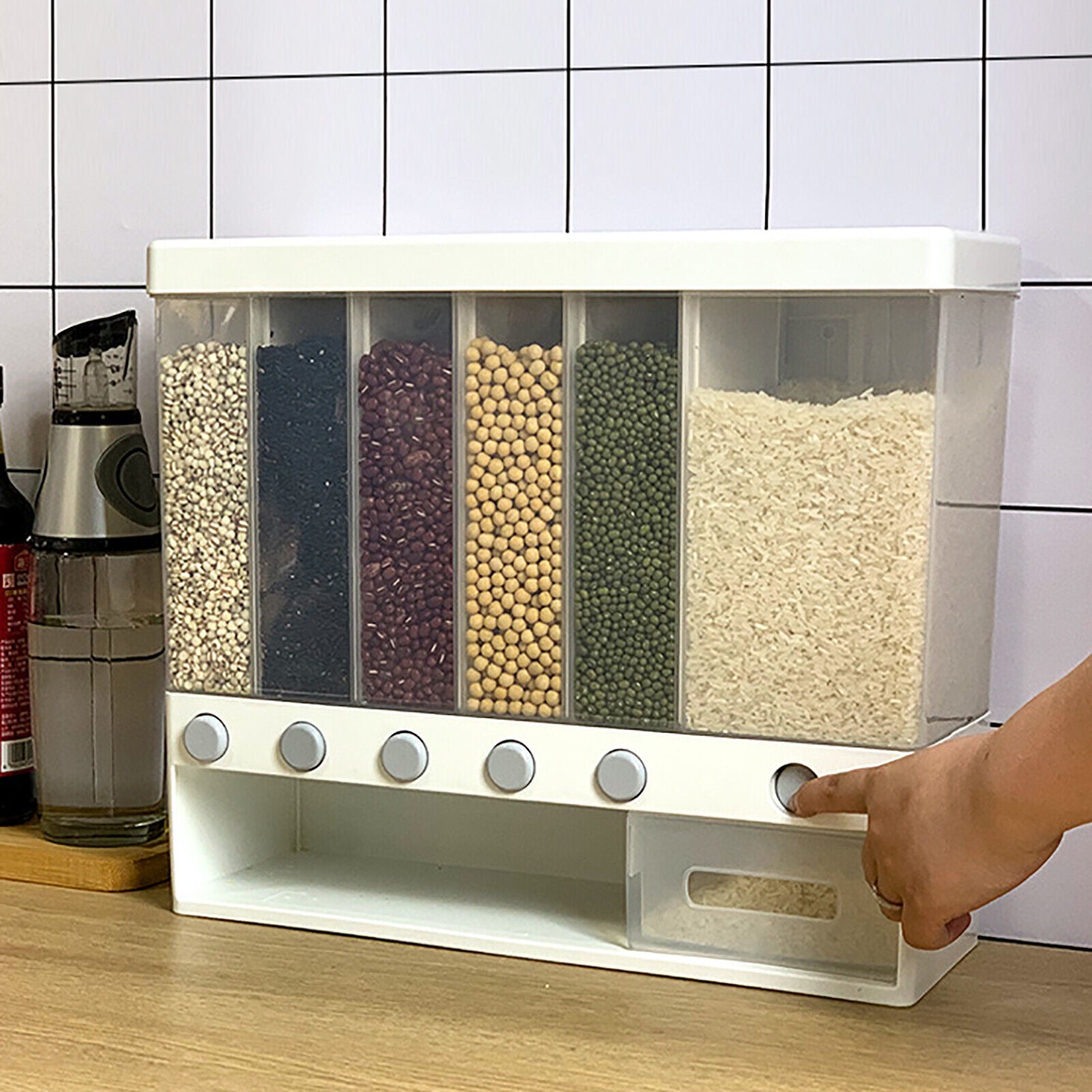 6-Grid Rice Dispenser Cereal Dry Food Grain Storage