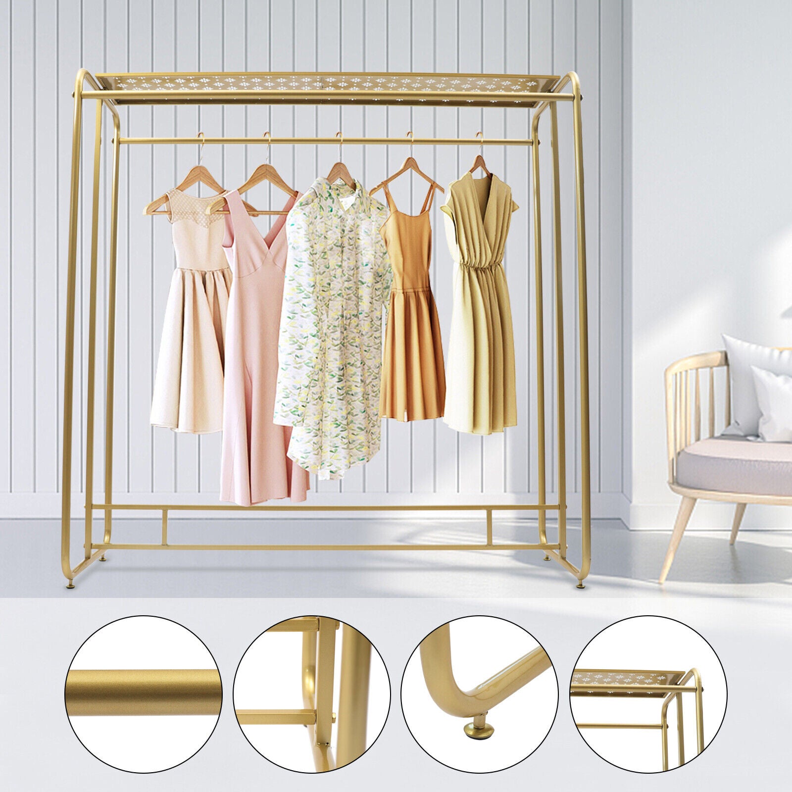 Retro Boutique Garment Rack in Gold