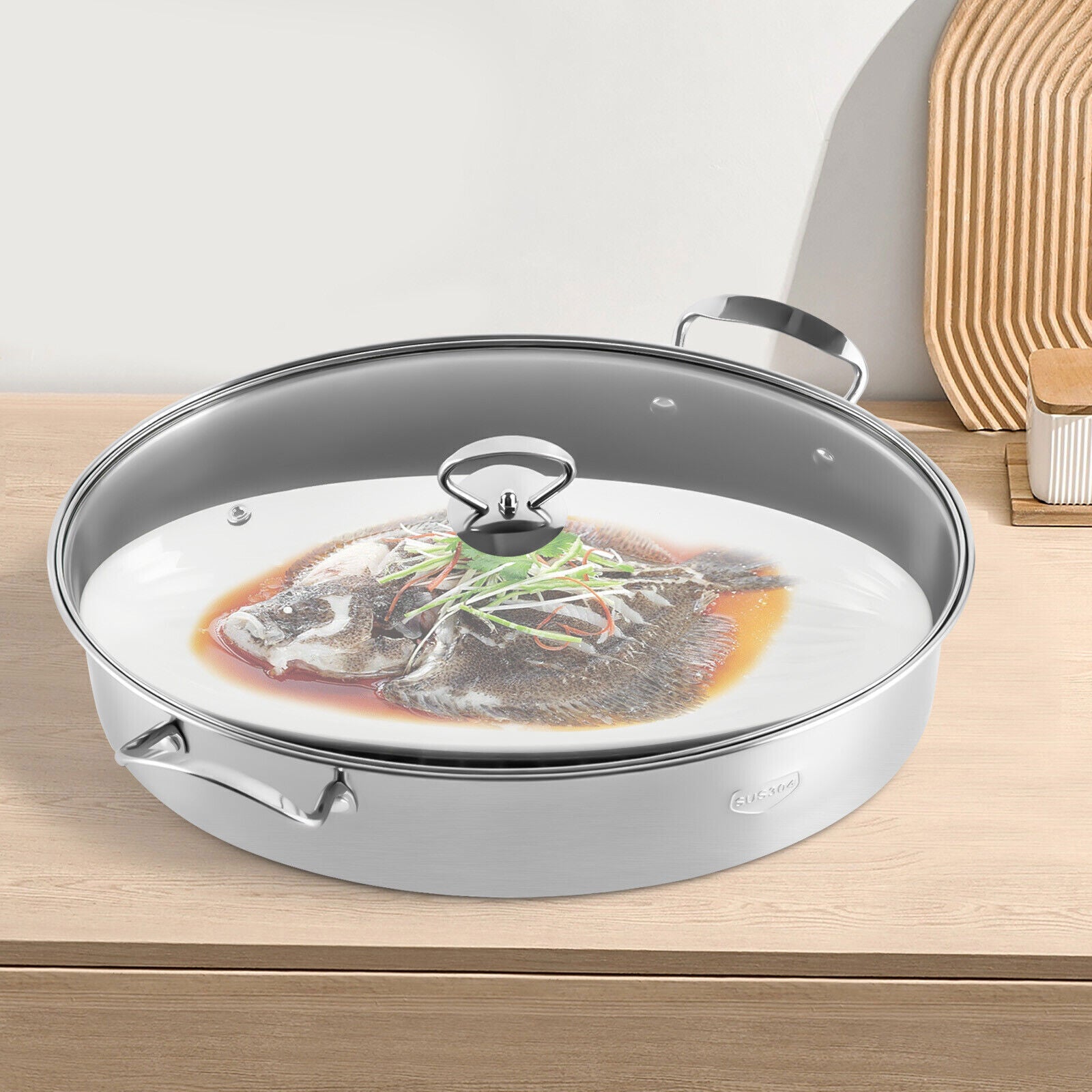 Stainless Steel Oval Roaster Multifunctional Fish Steamer Roasting Pan