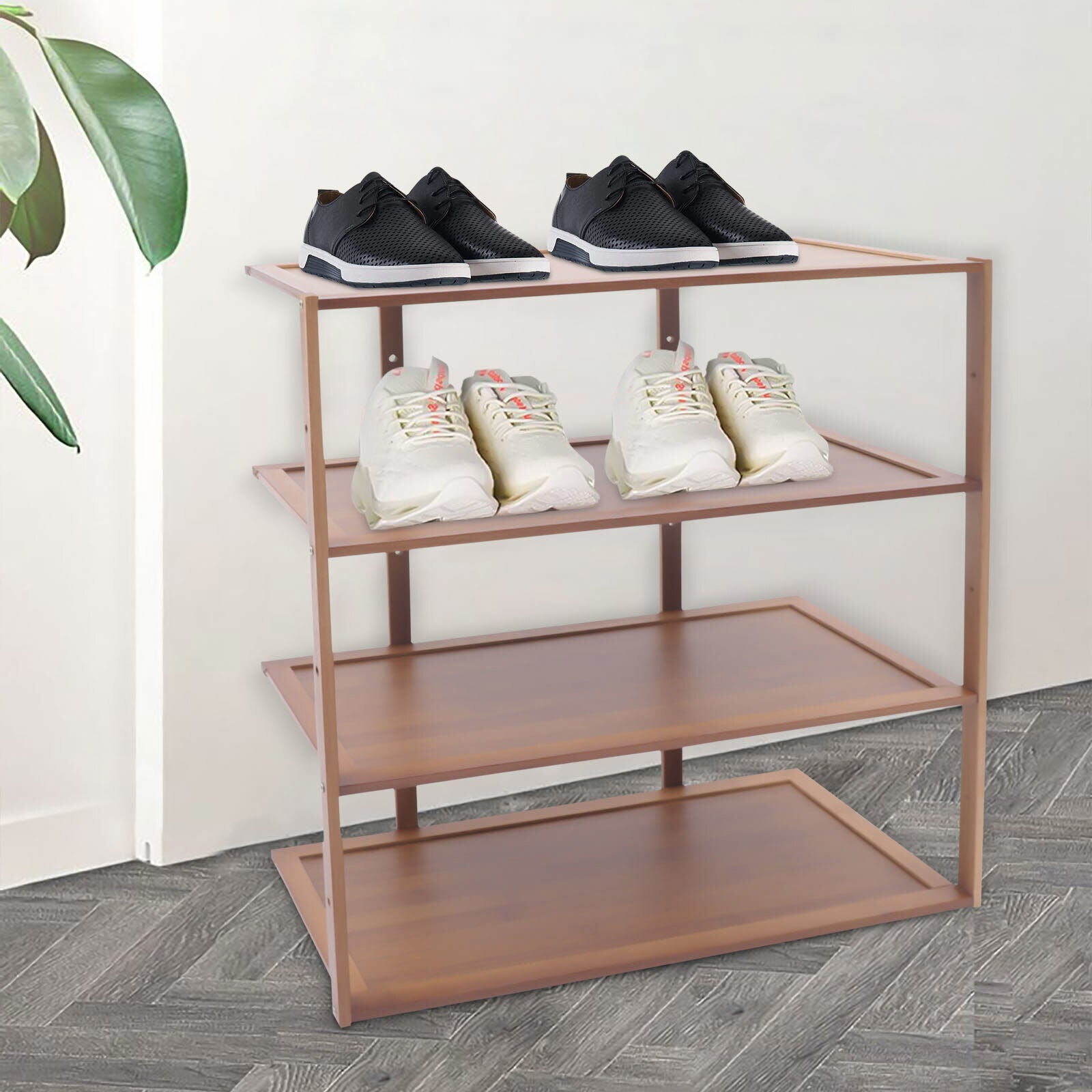 4 Tier Bamboo Wooden Shoe Rack in Brown