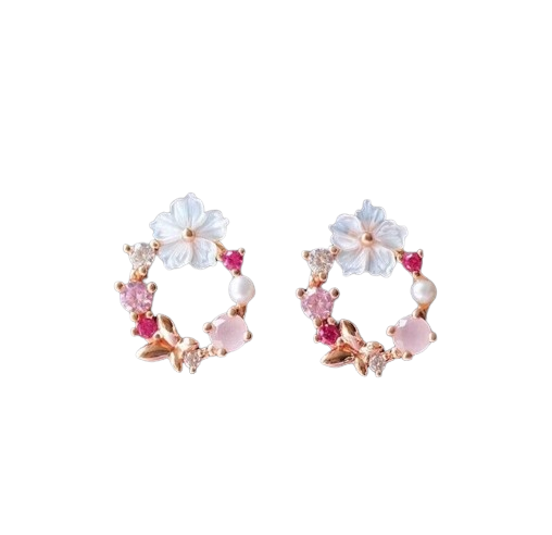 925 Sterling Silver Circle Flower Pearl  Earrings