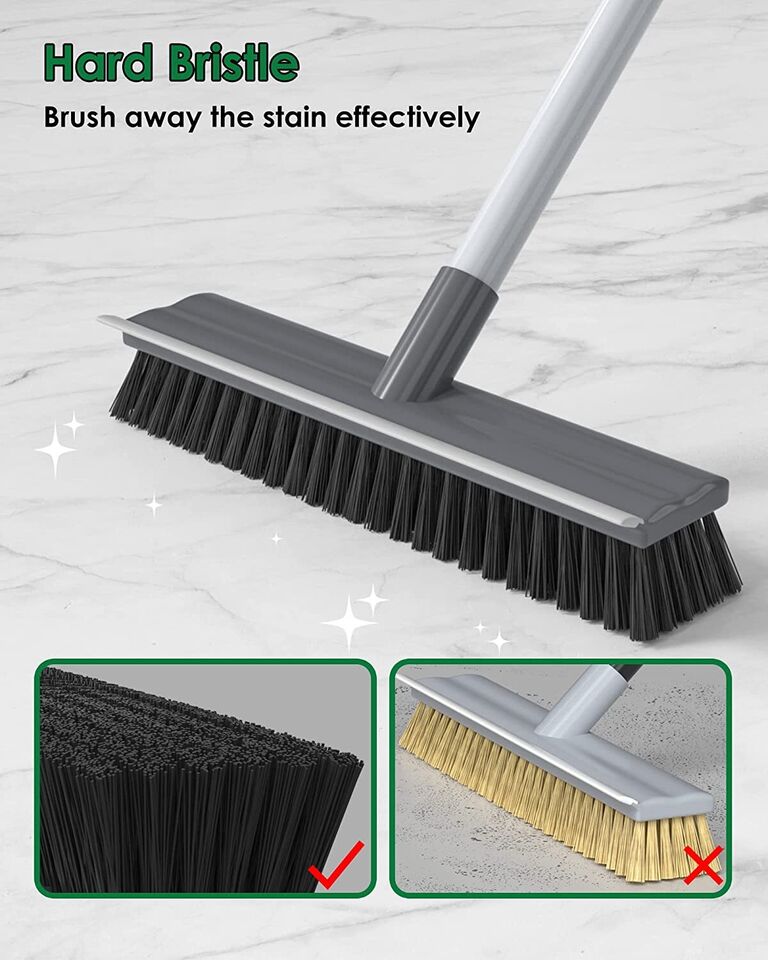 2-in-1 Floor Scrub Brush with Adjustable 17"-55" Stiff Bristle Handle