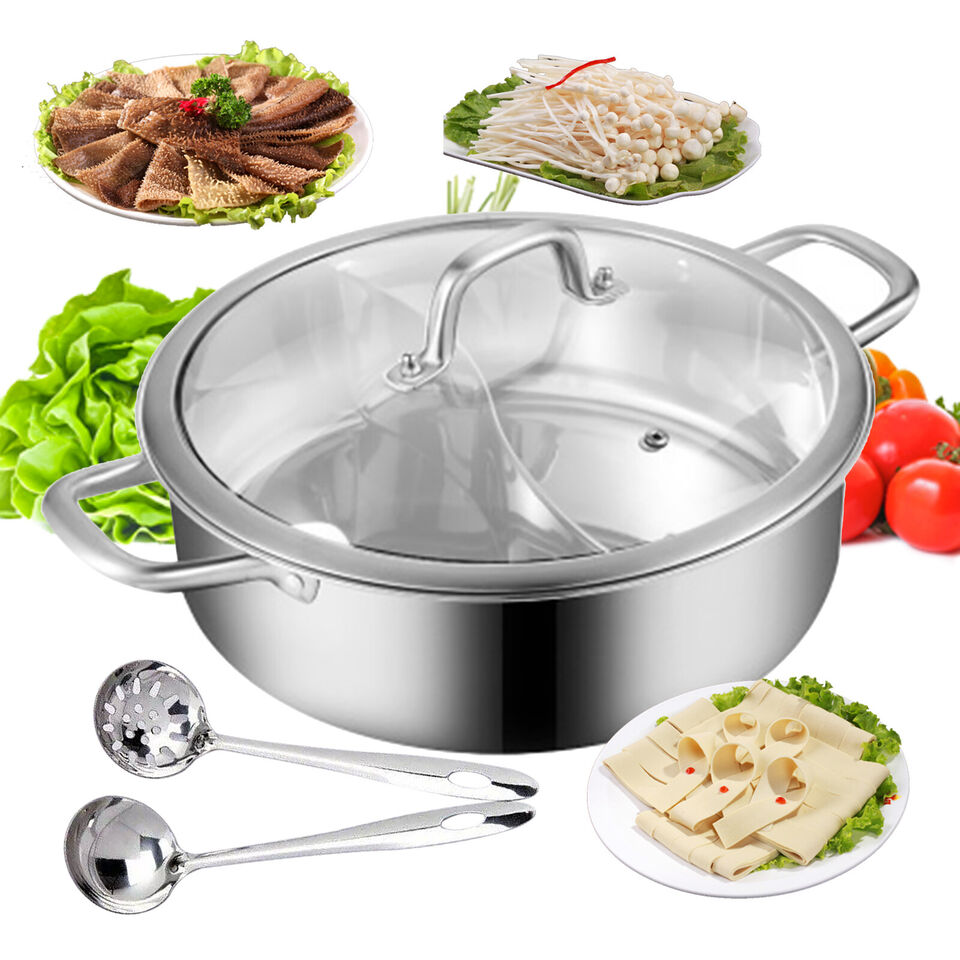 Stainless Steel Shabu Dual Sided divider Cooking Soup Hot Pot