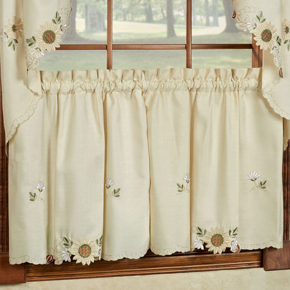 36" Sunflower Embroidered Kitchen Curtains Swags