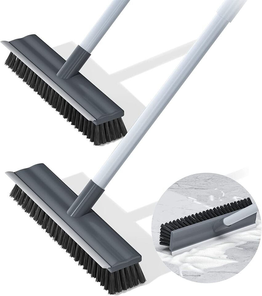 2-in-1 Floor Scrub Brush with Adjustable 17"-55" Stiff Bristle Handle