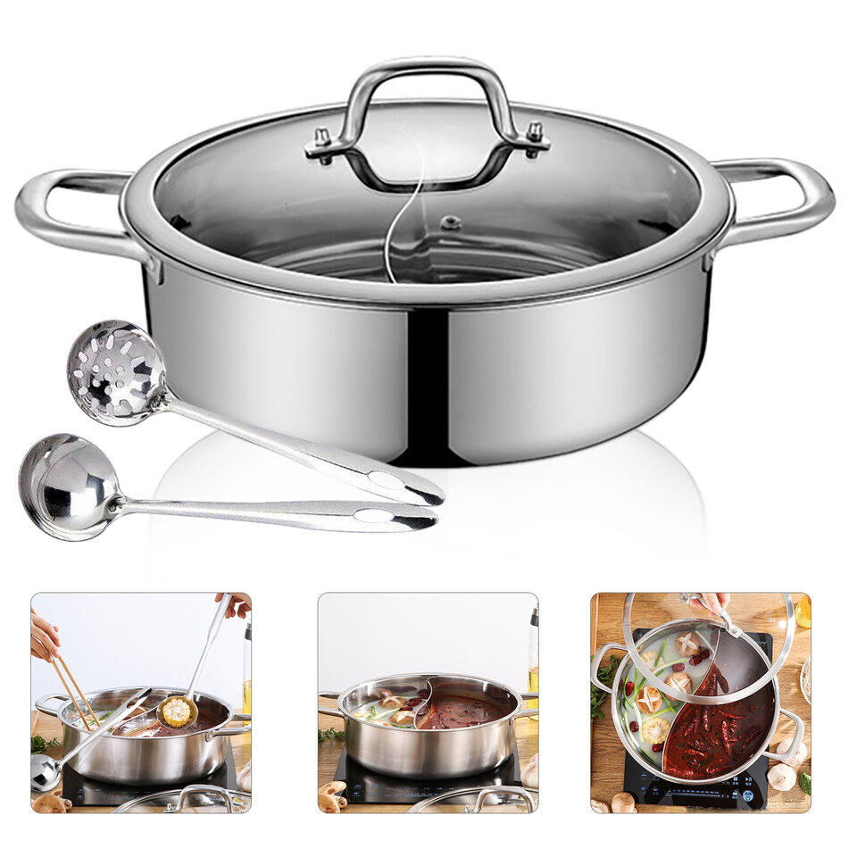 Stainless Steel Shabu Dual Sided divider Cooking Soup Hot Pot