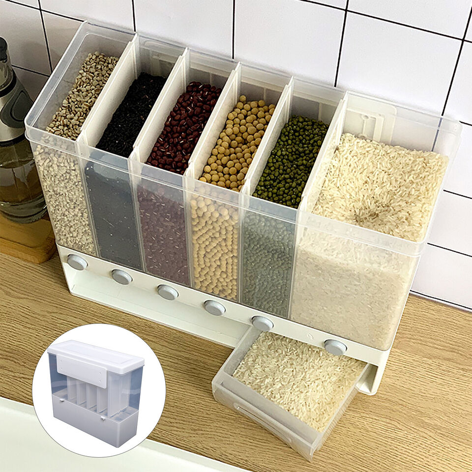 6-Grid Rice Dispenser Cereal Dry Food Grain Storage