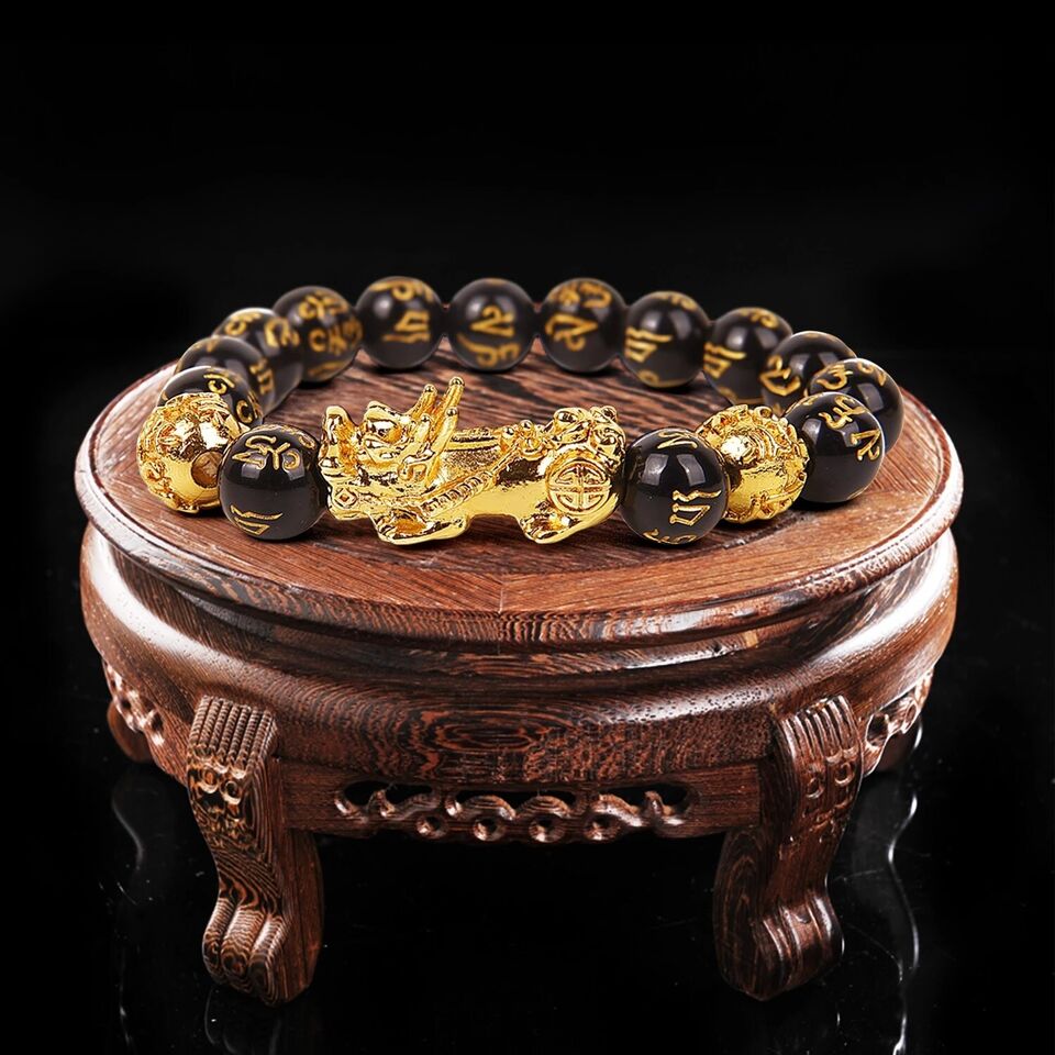 Obsidian Mantra Bead Pixiu Fengshui Bracelet