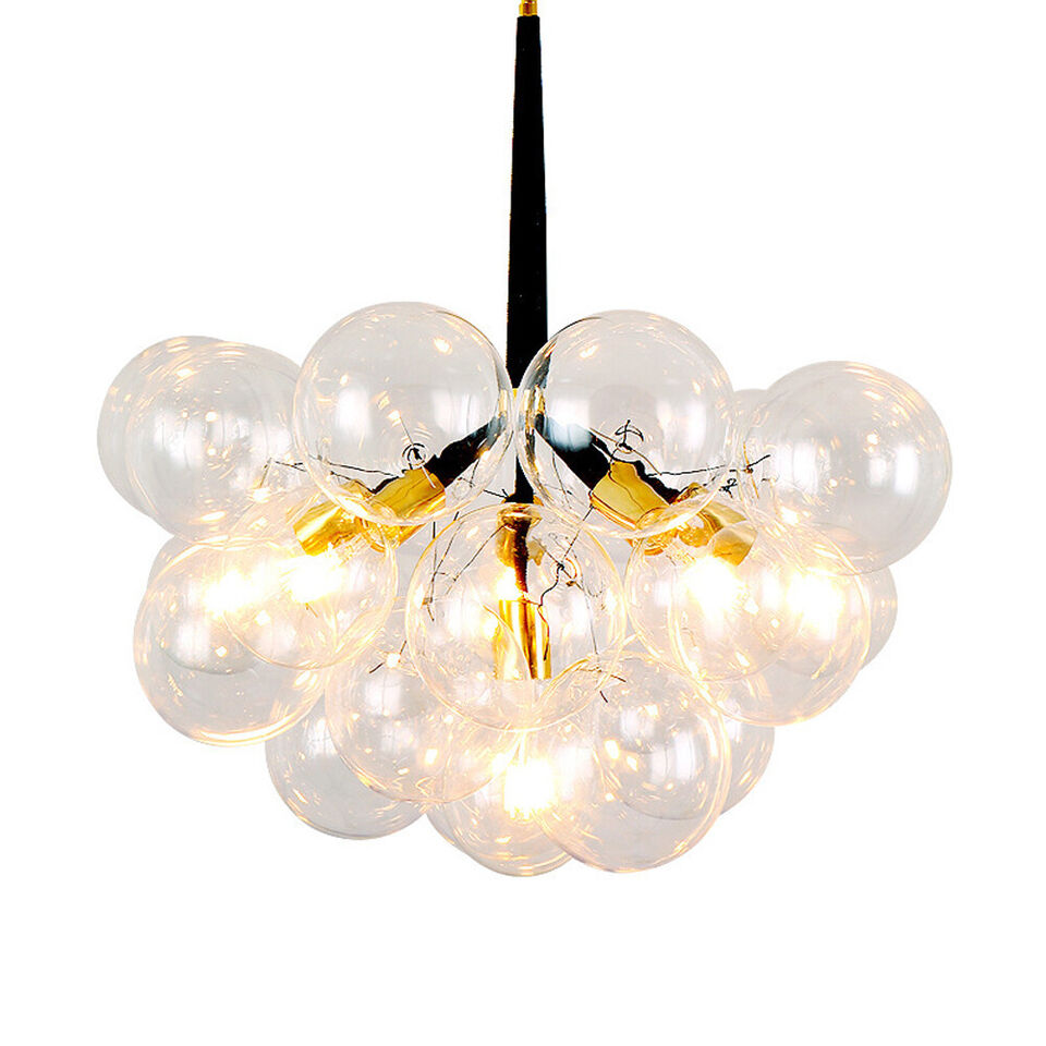 4-Light LED Chandelier Glass Bubble Ball Pendant Lamp