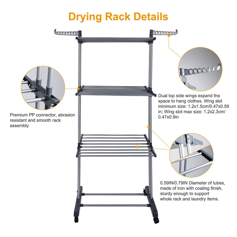 4 Tier Clothes Drying Rack Folding Hanger Stand Organizer