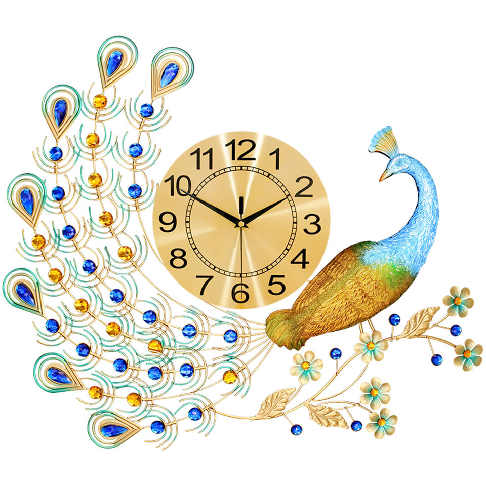 Luxury Large Wall Clock Peacock