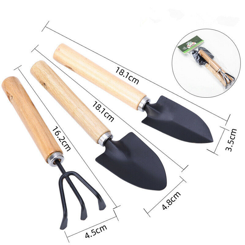 Mini Wood Handled 3-Piece Gardening Tool Set