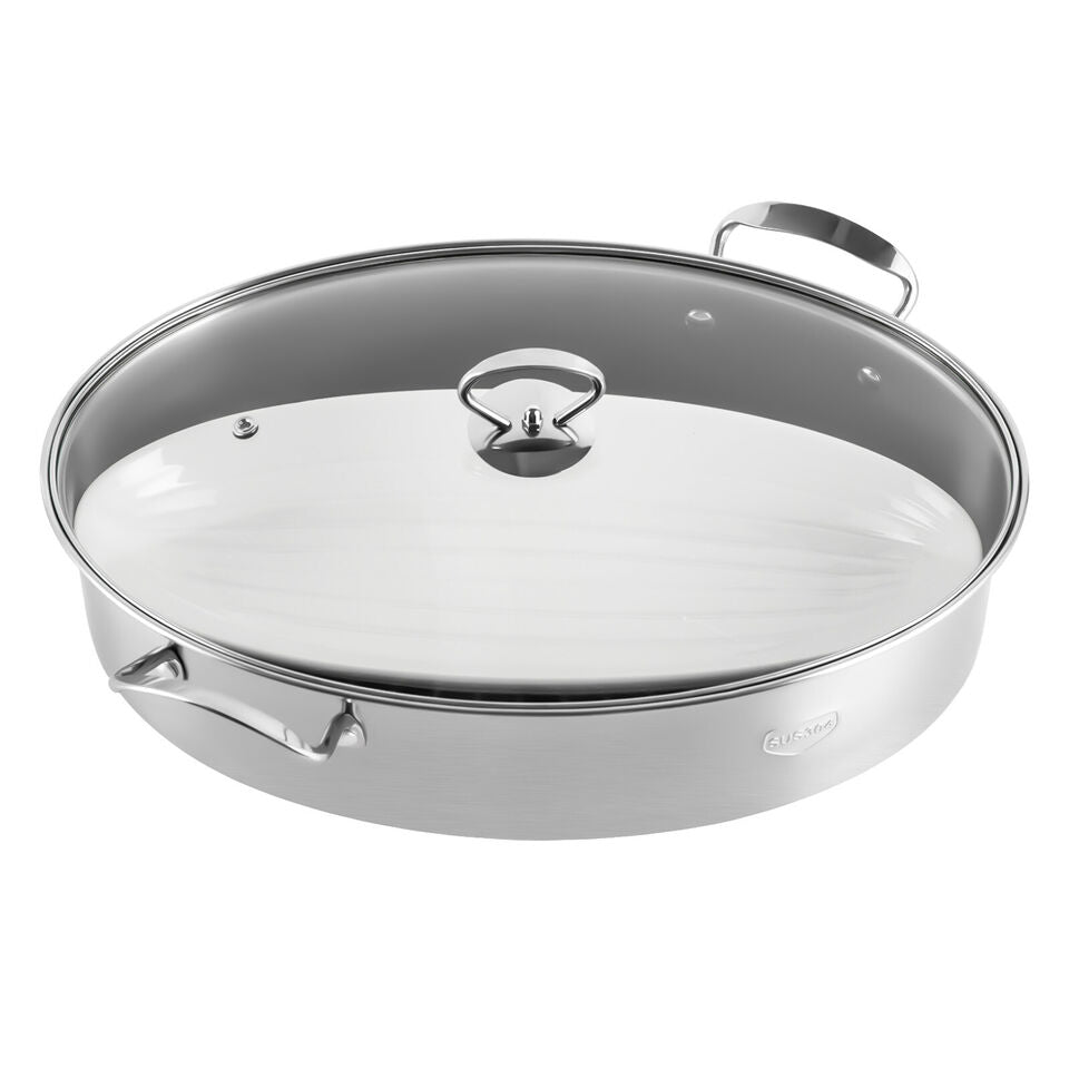 Stainless Steel Oval Roaster Multifunctional Fish Steamer Roasting Pan