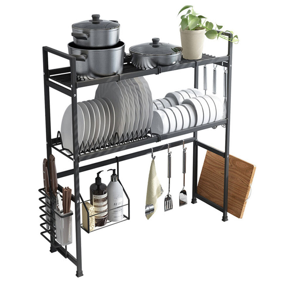 2-Tier Over Sink Dish Drying Rack Cutlery Drainer