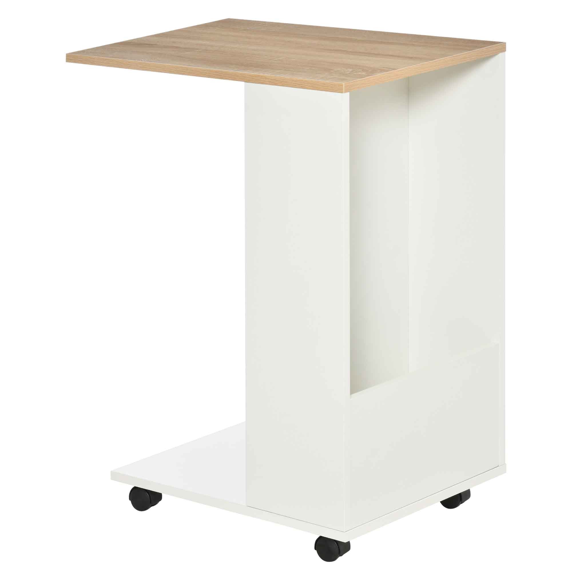 C-Shape Sofa Side Table Storage and Casters