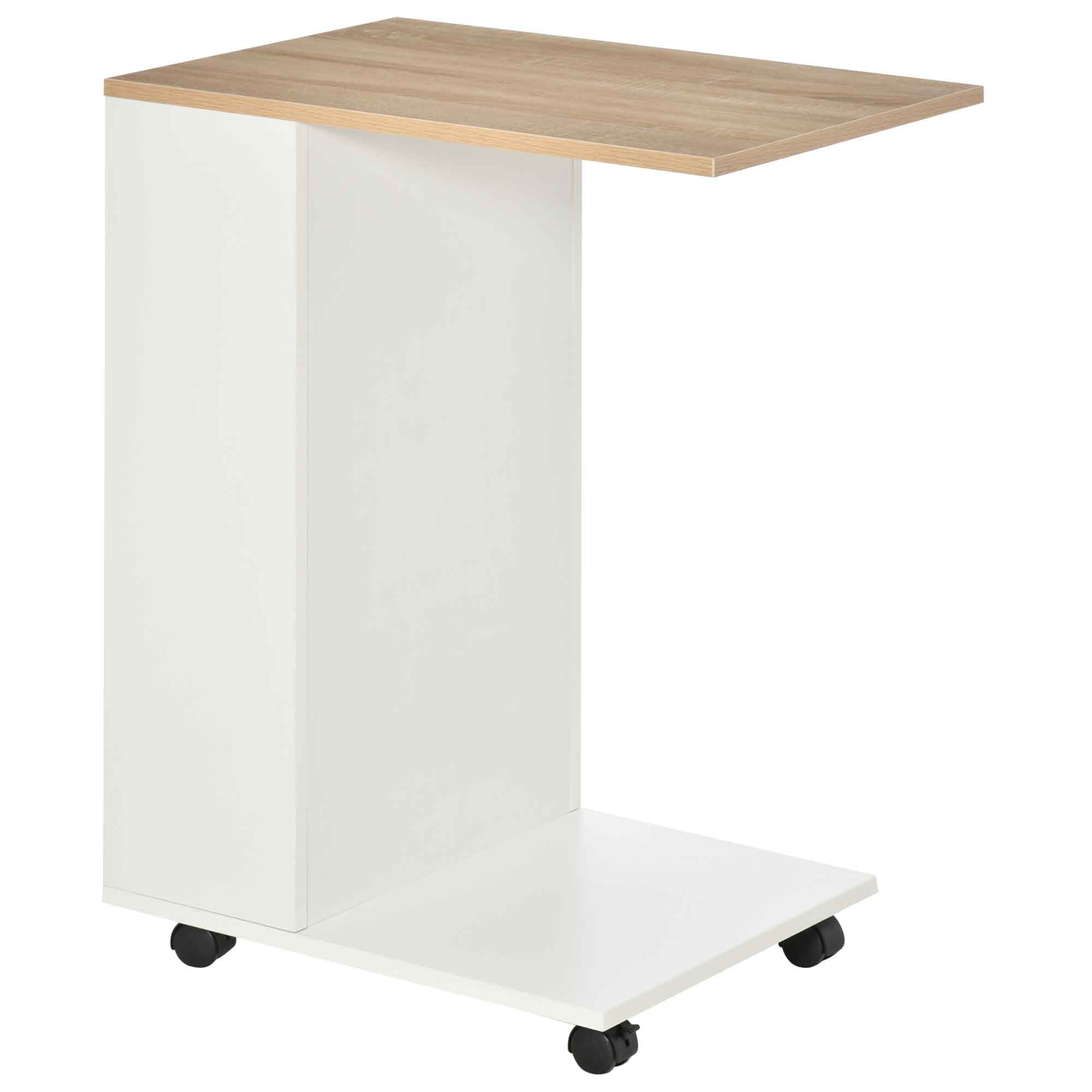 C-Shape Sofa Side Table Storage and Casters