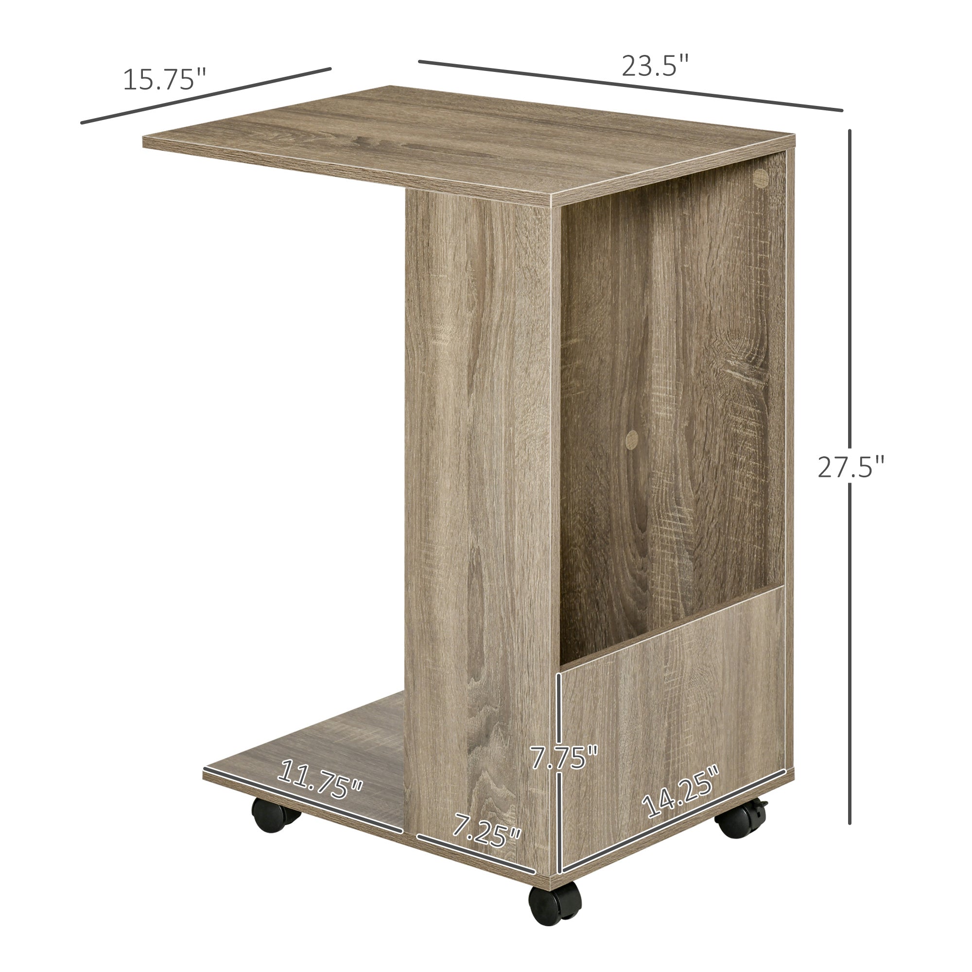 C-Shape Sofa Side Table Storage and Casters