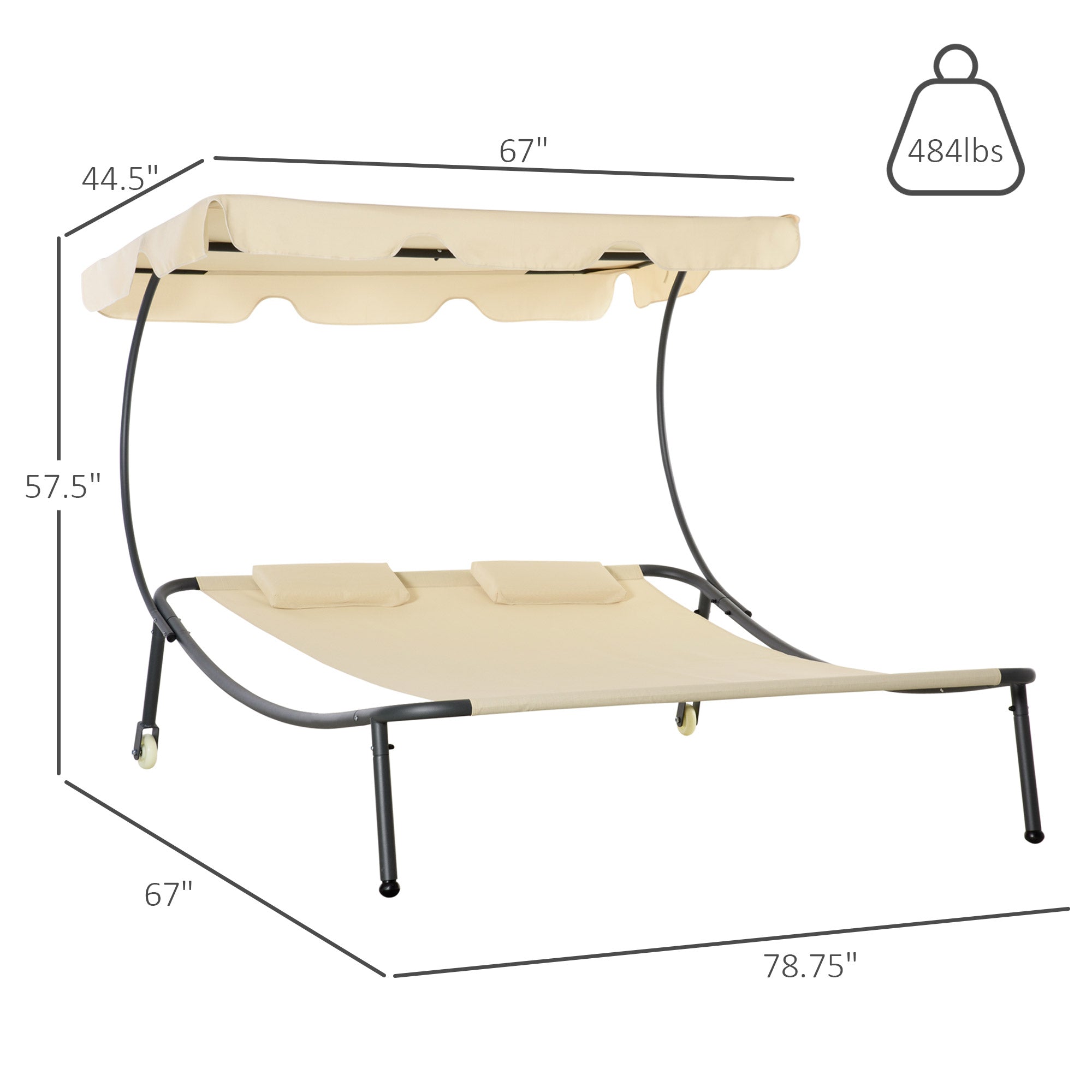 Double Chaise Lounge Wheeled Hammock Bed
