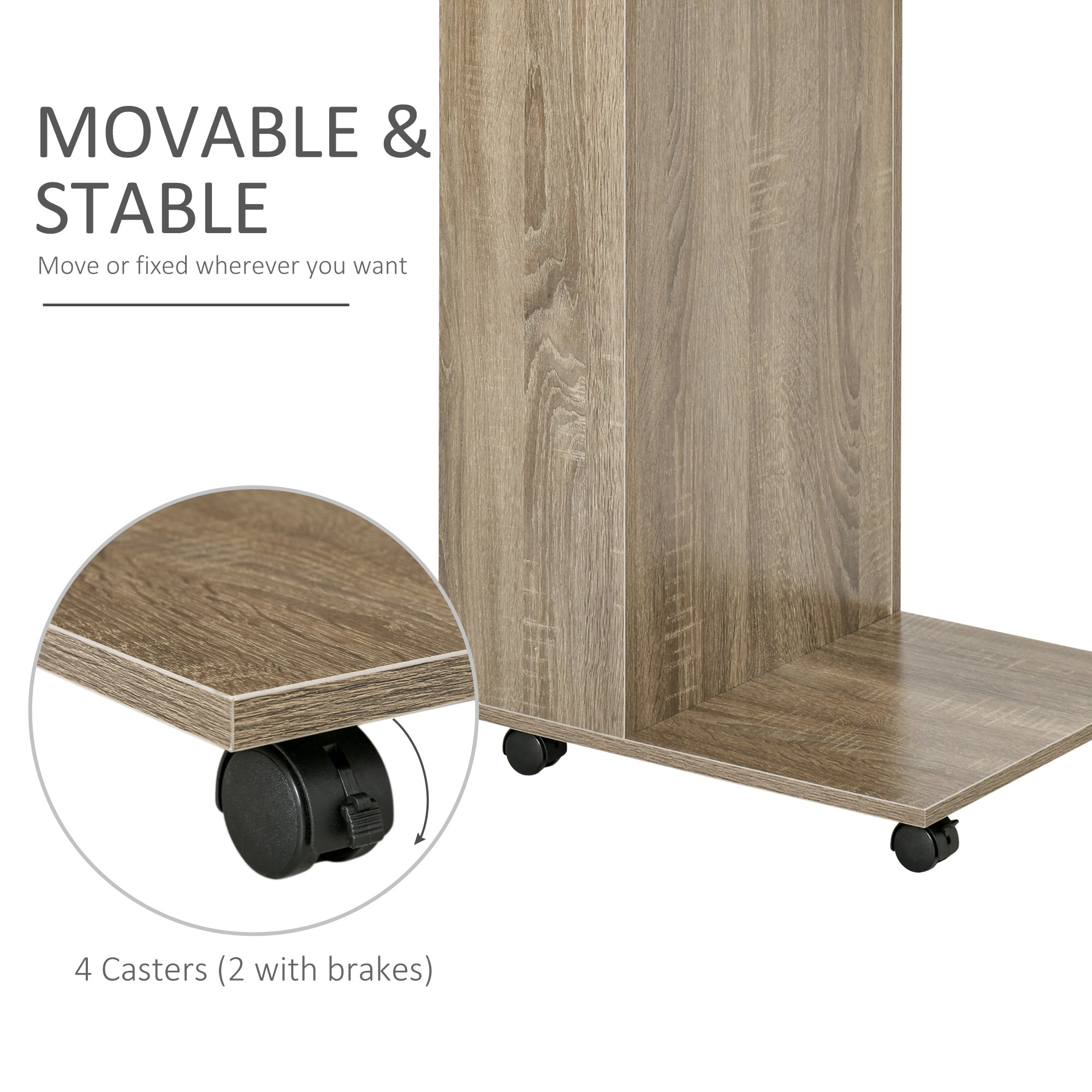 C-Shape Sofa Side Table Storage and Casters