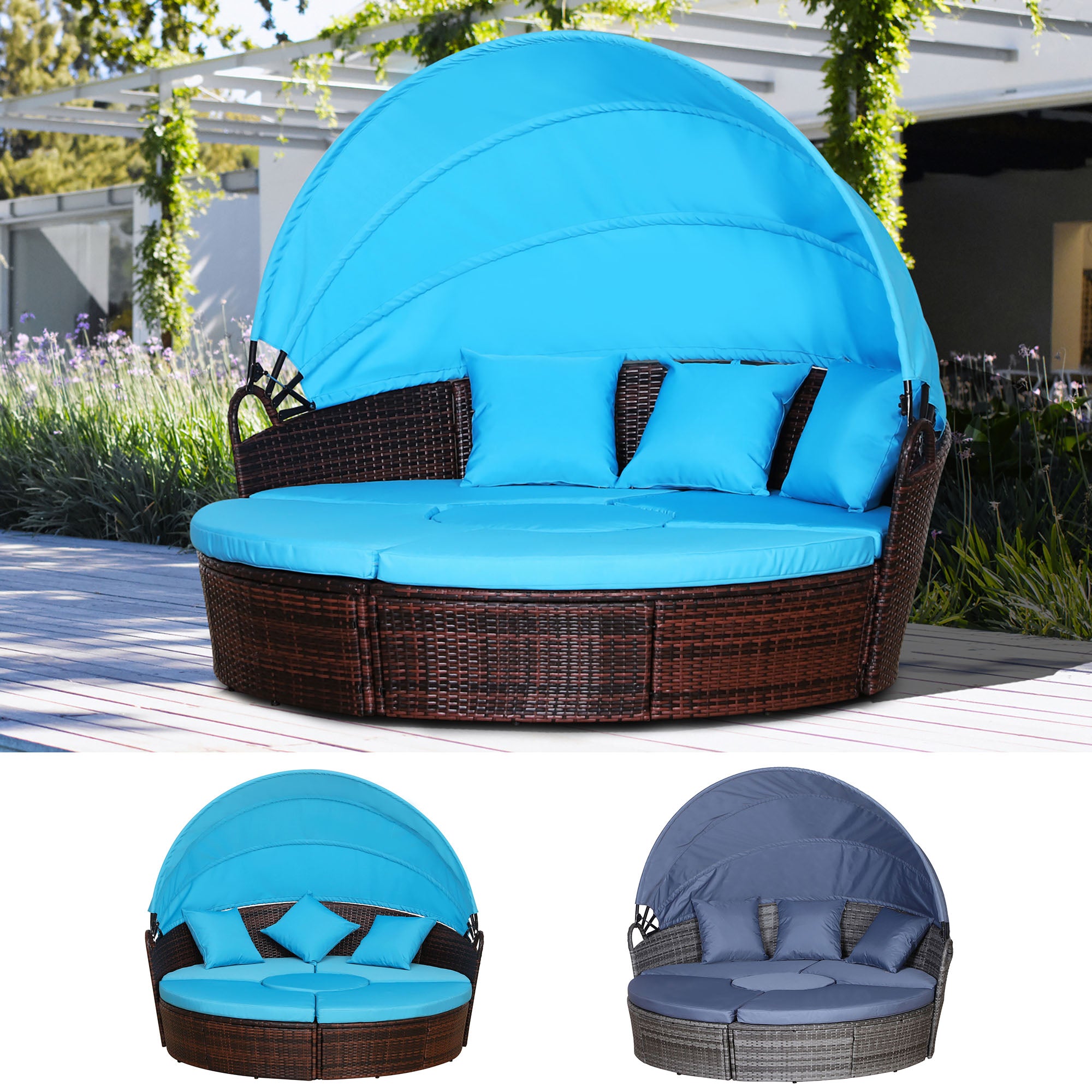 5pcs Outdoor Rattan Wicker Round Bed Sofa Set