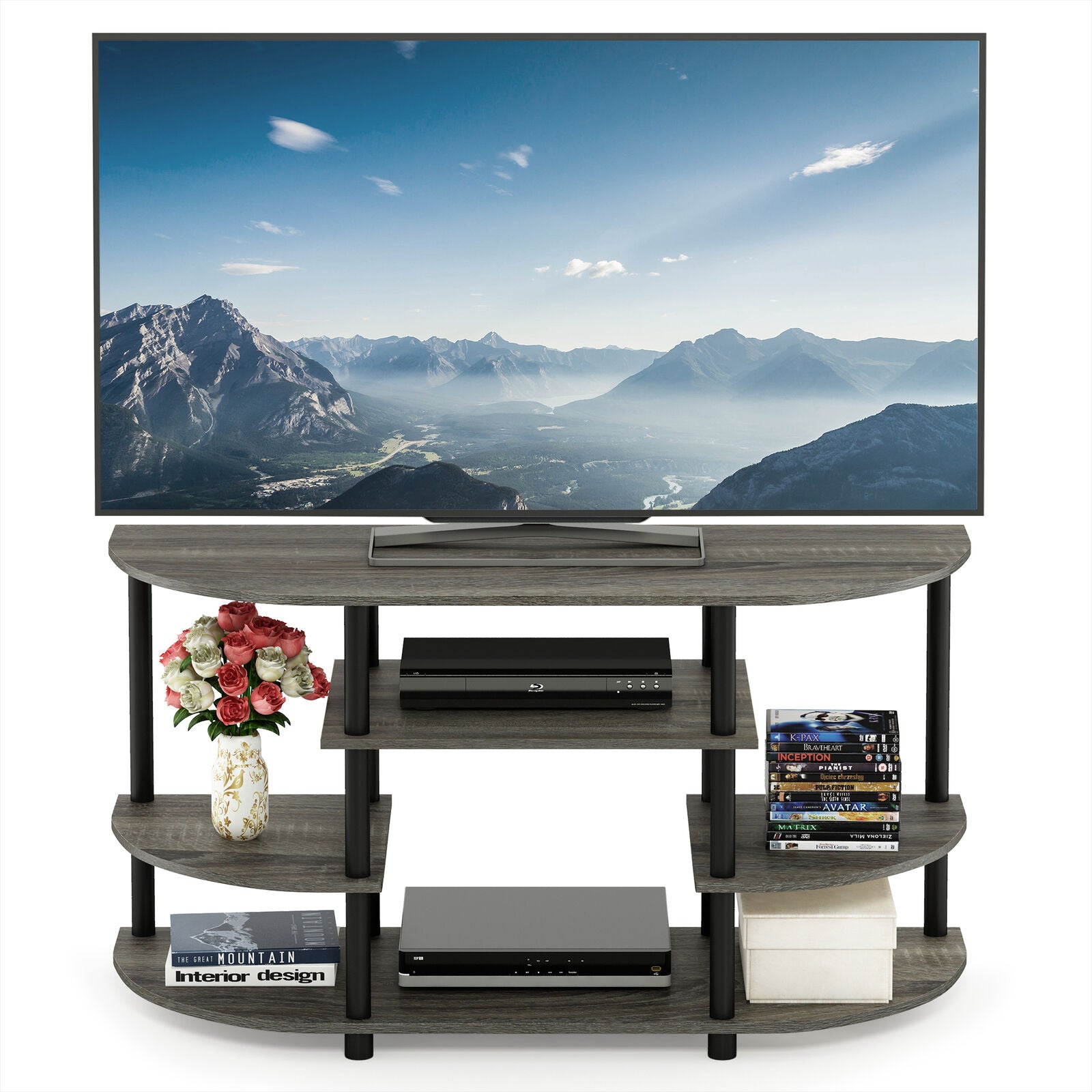 Simple Design Corner TV Stand - Columbia Walnut & Black