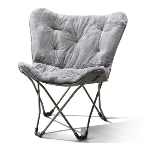 Folding Faux Fur Butterfly Chair, Gray