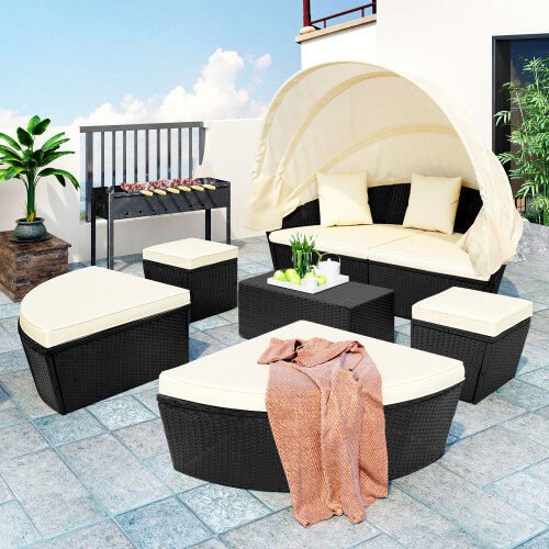 Outdoor Wicker Furniture Round Sofa Bed Set