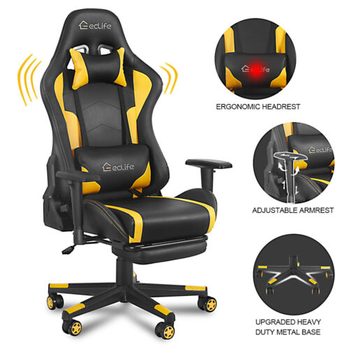 Lumbar Massage Footrest Gaming Chair