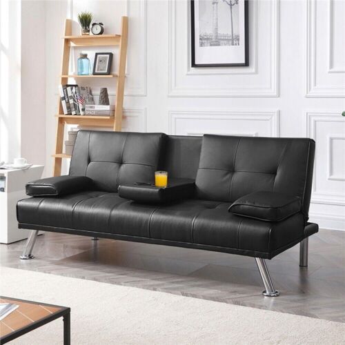 Modern Faux Leather Futon Sofa