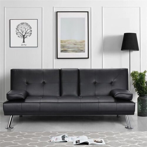 Modern Faux Leather Futon Sofa