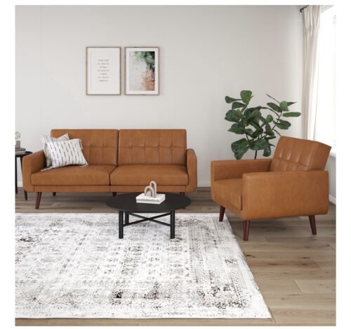 Camel Faux Leather Home & Garden Sofa