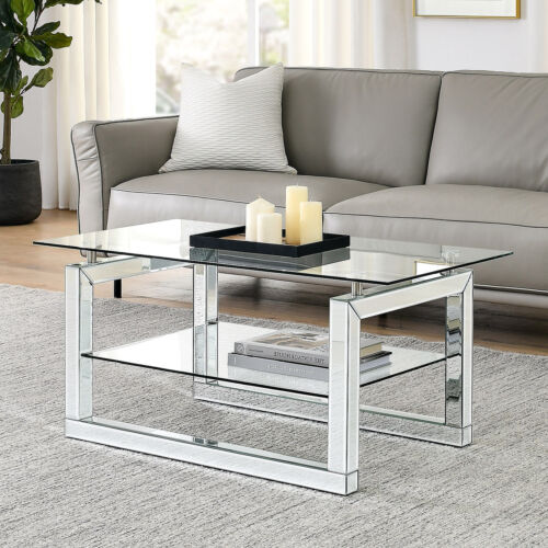 Modern Clear Rectangular Mirrored Glass Table