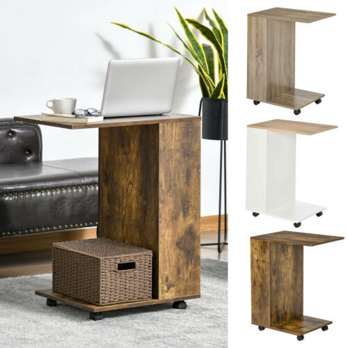 C-Shape Sofa Side Table Storage and Casters