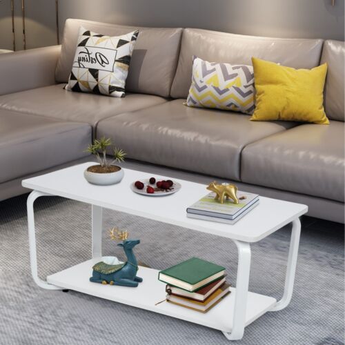 39" Cocktail Coffee Table Metal Desk Shelf Storage