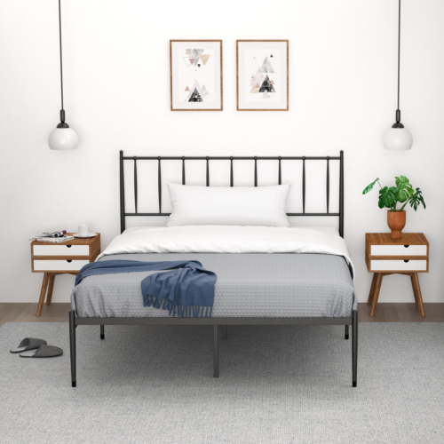 Metal Platform Bed Frame with Headboard Foundation