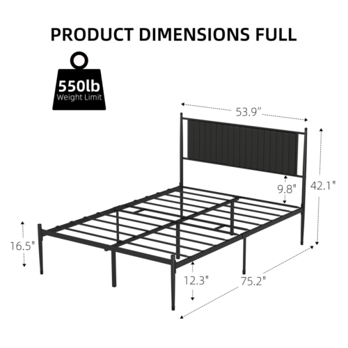 Metal Platform Bed Frame with Headboard Foundation