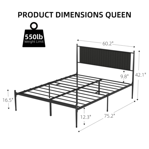 Metal Platform Bed Frame with Headboard Foundation