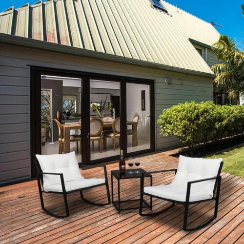 3pcs Rattan Rocking Bistro Set Outdoor Furniture