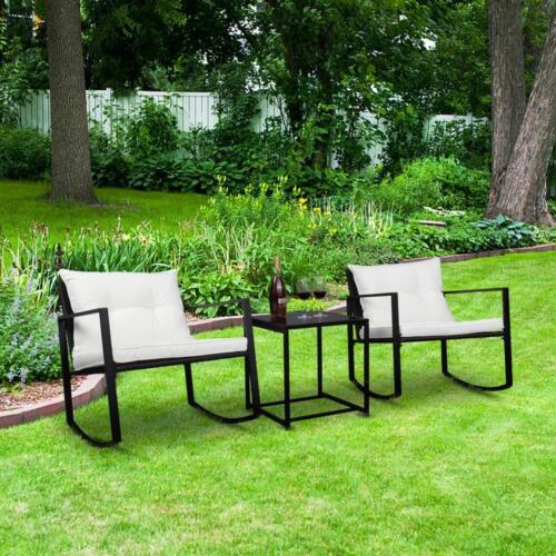 3pcs Rattan Rocking Bistro Set Outdoor Furniture