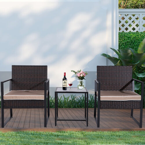 3PCS Wicker Patio Furniture Sets Outdoor Bistro Set Wicker Chair