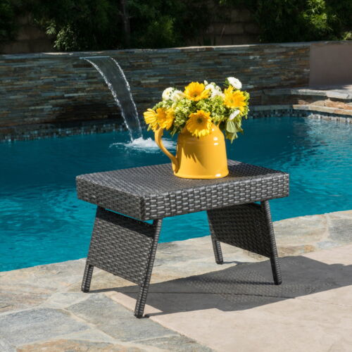 Anthony Outdoor Wicker AdjustableFolding Table Gray Patio Garden Furniture