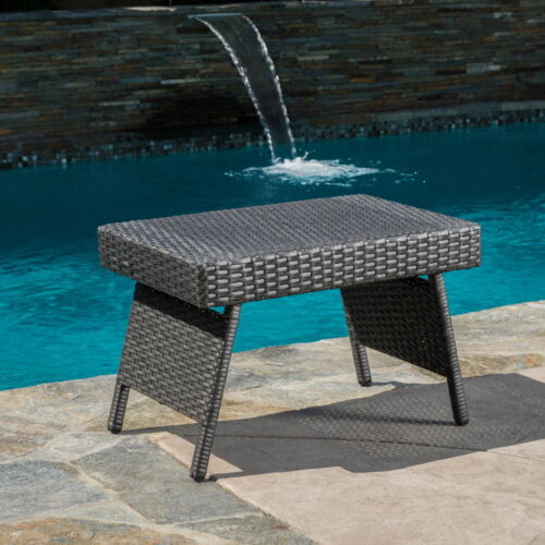 Anthony Outdoor Wicker AdjustableFolding Table Gray Patio Garden Furniture