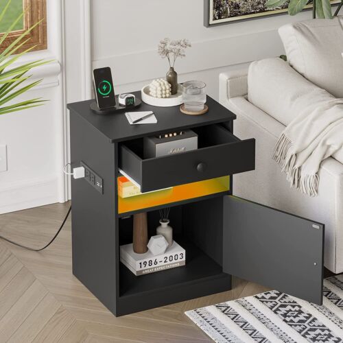 LED Light Bedside Table with Storage Drawer