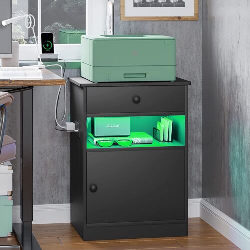 LED Light Bedside Table with Storage Drawer