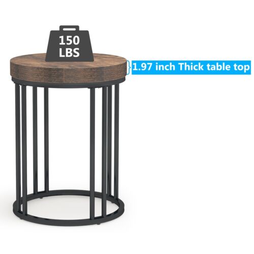 Wood Round End Table with Metal Frame