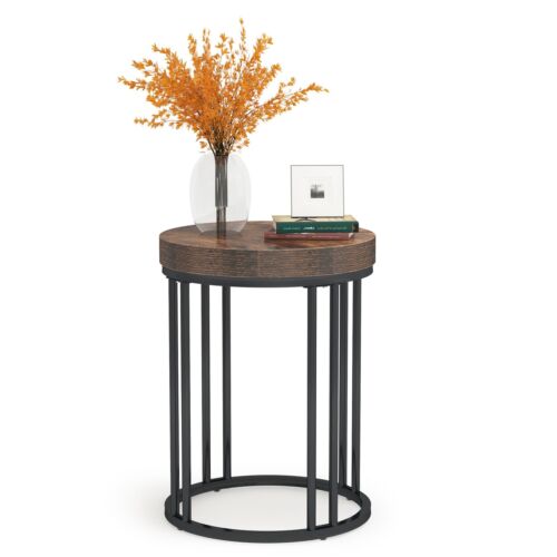 Wood Round End Table with Metal Frame