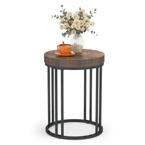 Wood Round End Table with Metal Frame